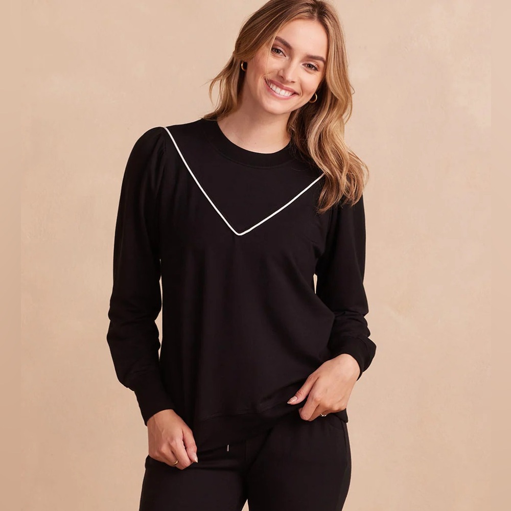 The Softest French Terry Contrast Puff-Sleeve Pullover - Large